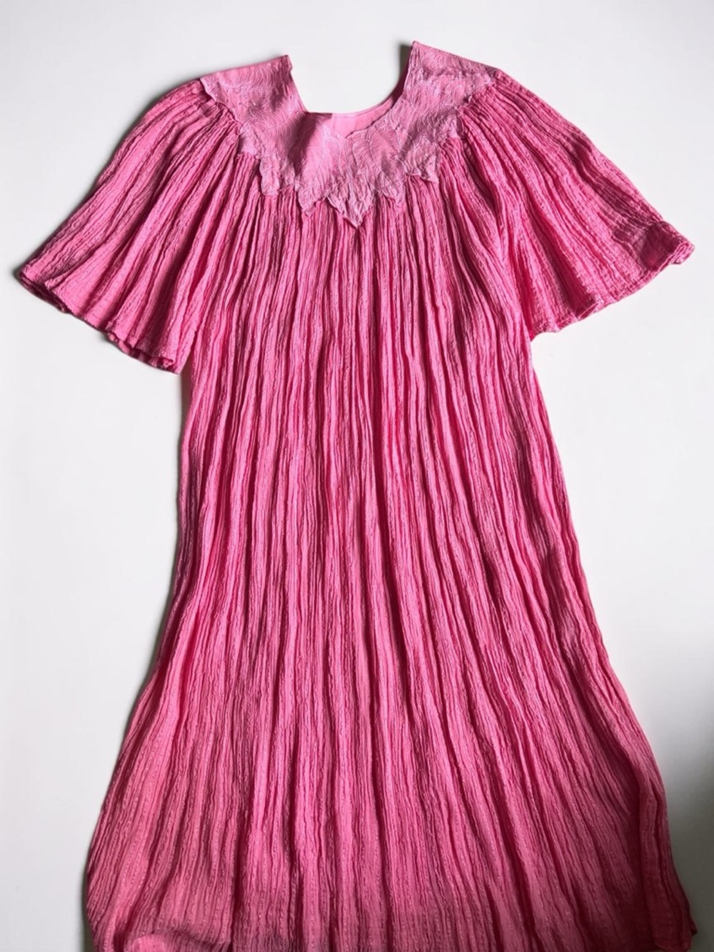 Vintage Pink Gauze Dress Embroidered Yoke Cottagecore Greece